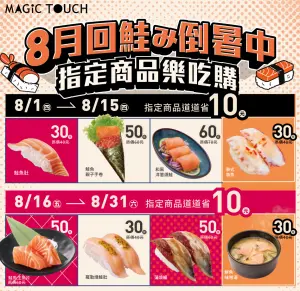 ▲MAGiC TOUCH点爭鮮8月回鮭優惠，「降價10元」菜單一次看。（圖／翻攝自爭鮮官網）