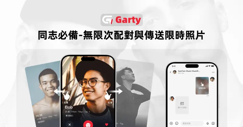 ▲全球領先高顏值男同志交友軟體 Garty App全新上線，主打永久無廣告、無限次配對與首創 SIZE 交友功能，成為網友激推必載脫單神器。（圖／Garty提供）