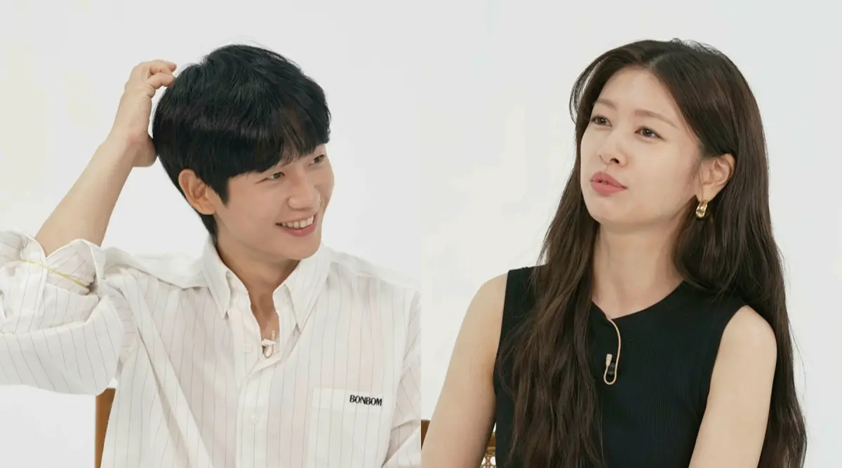 ▲《媽媽朋友的兒子》男主角丁海寅接受台灣媒體訪問，結果問題「理解錯誤」，庭沼珉（右）神救援。（圖／Netflix）