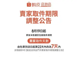 ▲蝦皮針對「賣家」進行取退貨天數調整，即日起「買家逾期未取」退回原賣家寄件蝦皮店到店門市的包裹，賣家領回天數由22天調整為7天內。（圖／翻攝官網）