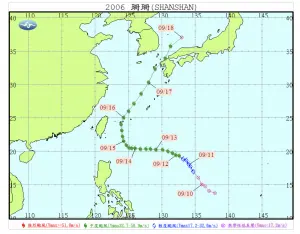 ▲由香港命名的「珊珊颱風」，曾在2006年替日韓帶來嚴重災情。（圖／中央氣象署）