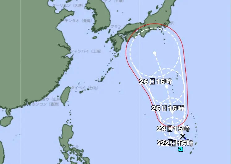 ▲日本氣象廳針對關島北方熱帶性低氣壓發布「烈風警報」（GW），最快明增強為第10號颱風「珊珊」。（圖／日本氣象廳）