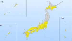 ▲日本氣象廳今針對九州、四國、關西、關東等多地區發布閃電注意報。（圖／日本氣象廳）