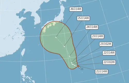 ▲珊珊颱風預估最快明日就有機會生成，預估路徑將朝日本前進，近期有綠日行程務必留意。（圖／中央氣象署）