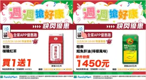 ▲全家APP優惠趣椪糖紅茶買一送一優惠券。（圖／全家提供）