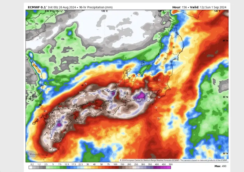 ▲珊珊颱風從今（27）日晚上開始就會替日本九州帶來明顯風雨，預計一路影響週末。（圖／賈新興提供）