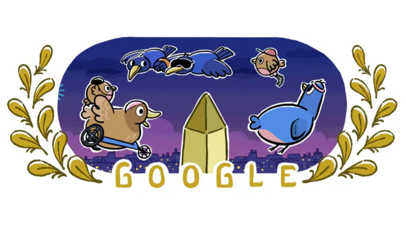 ▲帕拉林匹克運動會登上Google Doodle，熟悉的奧運藍色小鳥又出現了，化身為運動員，裝上各種輔具圍繞著巴黎鐵塔。（圖／螢幕截圖）