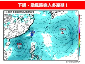 ▲下週進入9月後，南海及菲律賓東方海面轉為適合熱帶擾動系統發展的環境。（圖／「林老師氣象站」臉書）