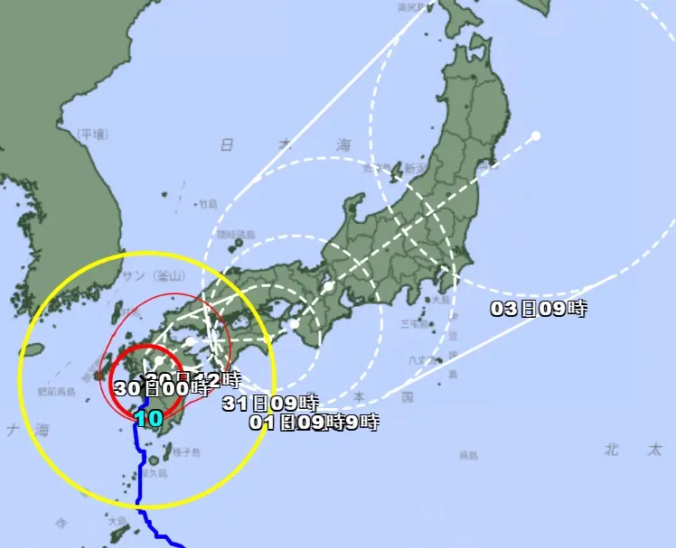 ▲日本氣象廳今早最新預報，珊珊颱風可能在下周一都還在日本陸地徘徊。（圖／日本氣象廳）