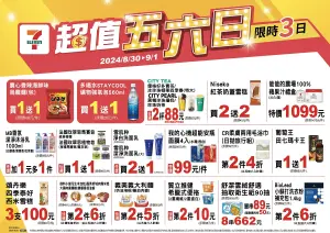 ▲7-11於8月30日至9月1日限時3天推出多款商品最低買一送一起優惠，包含農心香辣海鮮味烏龍麵（包）、多喝水STAYCOOL礦物強氣泡560ml等。（圖／7-11提供）