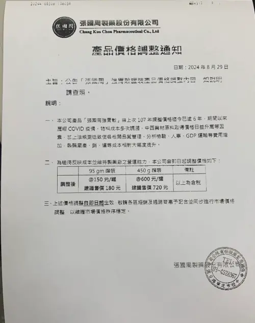 ▲張國周製藥宣布，張國周強胃散95g罐裝，從原先每罐150元調整為180元，450g罐裝從原先每罐600元調整為720元。（圖／沈采穎提供）