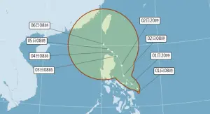 ▲菲律賓東方海面有明顯熱帶擾動的雲系在發展，最快明（2）日就會有「摩羯颱風」生成，且路徑有侵台機會。（圖／中央氣象署）