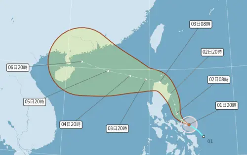▲摩羯颱風今（1）日晚上8時生成，預測未來路徑往北轉西北通過呂宋島北部至巴士海峽的機率較高。（圖／中央氣象署）