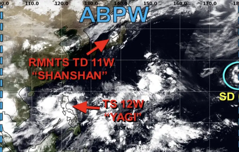 ▲摩羯颱風生成後，西北太平洋仍處於明顯低壓帶，台灣東部海面更是「低壓系統排排站」。（圖／JTWC）