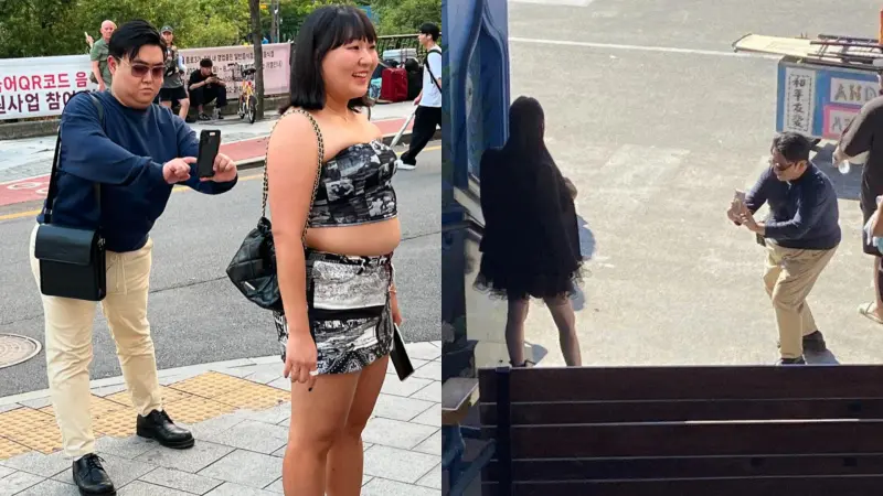 ▲李秀智與金圭元還一起還原了房時赫幫果汁世妍拍照的畫面。(圖/theqoo、kyumed1an IG)