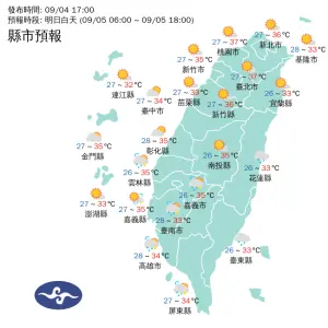 ▲明天全台各地天氣狀況。（圖／翻攝氣象署官網）