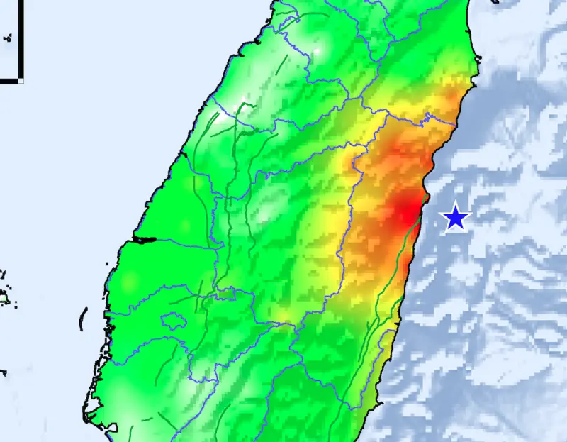 ▲今日13時16分，台灣東部海域發生芮氏規模5.3地震，震央位於花蓮縣政府東南東方16.4公里，地震深度15.1公里，最大震度4級。（圖／中央氣象署）