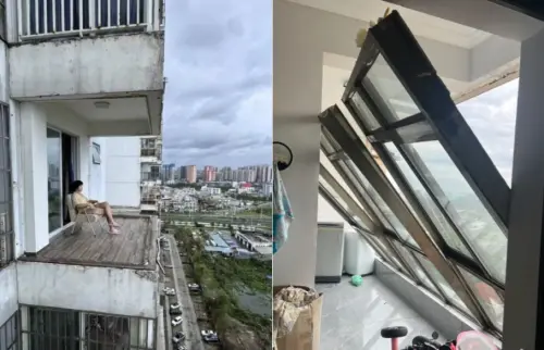 摩羯颱風戳破中國工程！住家陽台被吹走　風力發電機遭攔腰折斷
