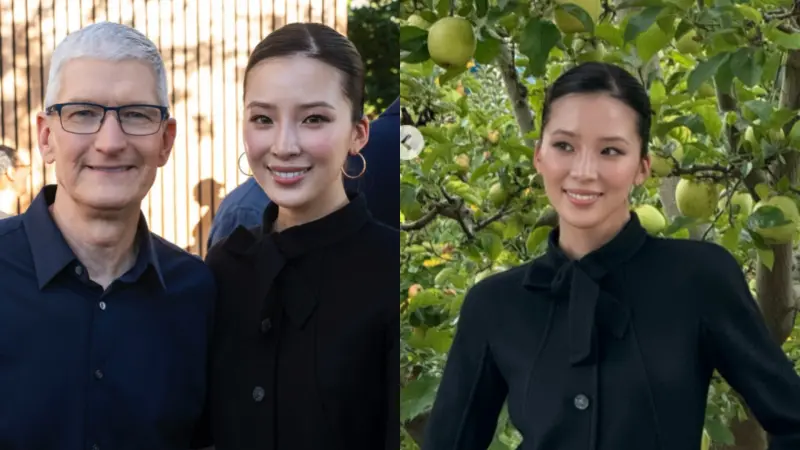 ▲南韓名模Irene Kim(左圖右)也有受邀前往蘋果總部,還幸運的跟庫克(左圖左)合照。(圖/Irene IG)