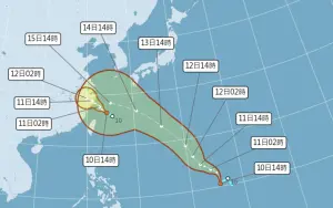 ▲台灣東方的熱帶性低氣壓TD14、TD15都有機會成颱，「先變颱風的會被命名為貝碧佳，後者則是葡萄桑」。（圖／中央氣象署）