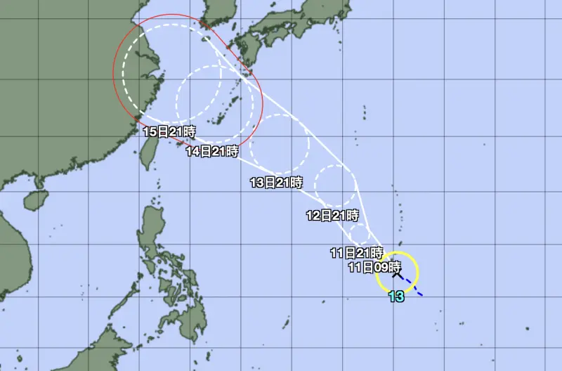 ▲今年第13號颱風「貝碧佳」已經生成，未來路徑將往西北朝琉球群島移動，對台灣影響有待觀察。（圖／日本氣象廳）