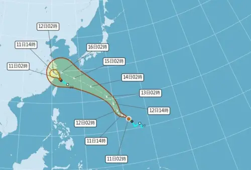 ▲今年第13號颱風「貝碧佳（Bebinca）」在10日晚間生成，雖然目前還距離台灣非常遙遠，預計本週日將會最靠近台灣。（圖/中央氣象署）