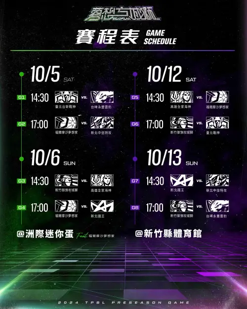 ▲2024夢想方城獅Preseason Game賽程表。（圖／TPBL提供)