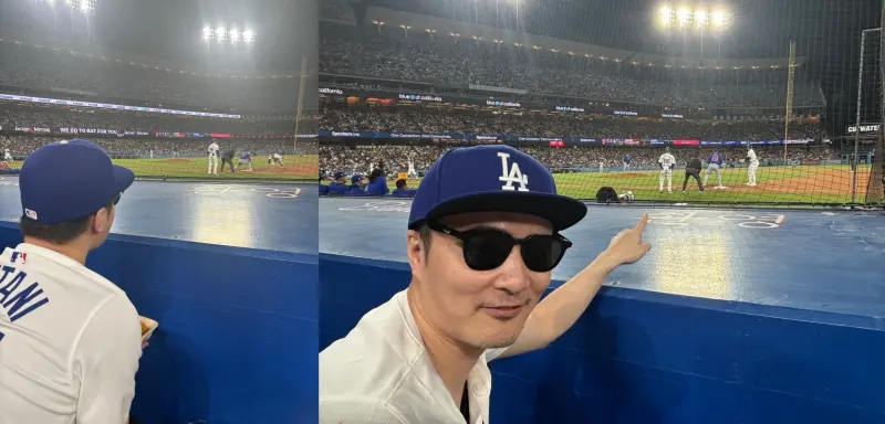 ▲加藤純一開心拍下跟大谷翔平的另類合照。(圖/加藤純一X)