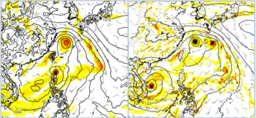 ▲無論是美國模式（右）或歐洲模式（左），對未來的擾動、颱風發展、路徑預測都有很大的變數。（圖／「三立準氣象．老大洩天機」）