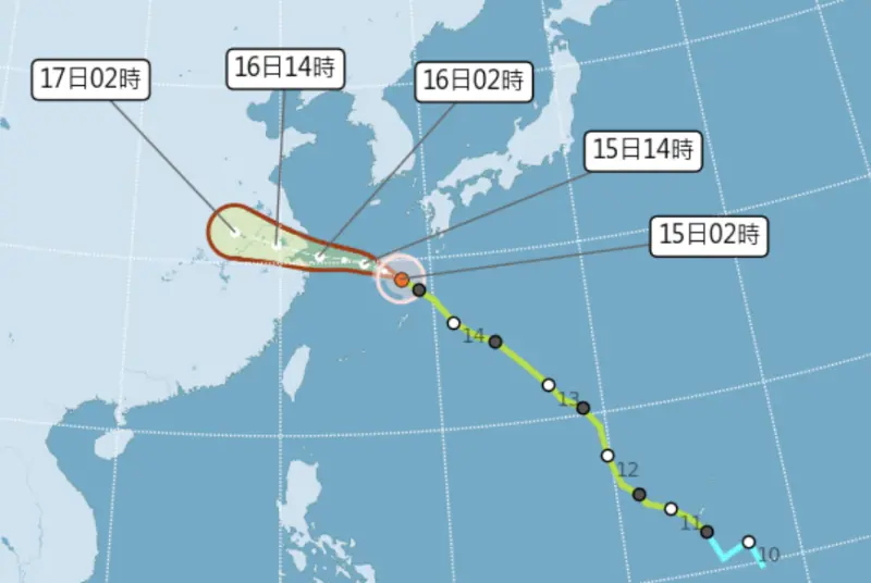 ▲貝碧佳颱風轉為中颱，今天路徑也將經過台灣相對較近的區域，隨後直撲中國。（圖／中央氣象署）