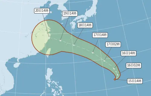 ▲可能生成的「葡萄桑颱風」，目前初步預測路徑朝沖繩移動，下半週有機會接近台灣。（圖／中央氣象署）