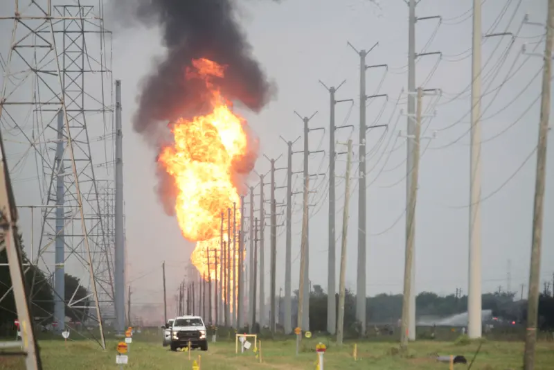 烈焰沖天！美國德州天然氣管線爆炸　上千戶停電、居民急撤離