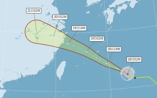 ▲葡萄桑颱風路徑大致確定，將在今明兩天通過台灣北方的東海後，登陸浙江一帶。（圖／中央氣象署）