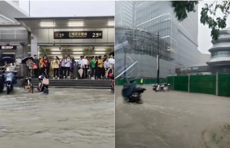 ▲葡萄桑颱風為上海帶來劇烈強降雨，當地測站6小時內降下300毫米累積雨量，創下測站歷史紀錄。（圖／翻攝自微博）