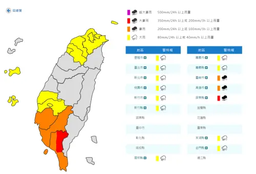 ▲中央氣象署在22日上午7時35分發布豪雨特報。（圖／中央氣象署）