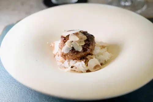 「日式漢堡香雅飯」上頭的漢堡排,是以日式和牛絞肉來製作。(圖/記者葉盛耀攝) ▲「日式漢堡香雅飯」上頭的漢堡排,是以日式和牛絞肉來製作。(圖/記者葉盛耀攝)