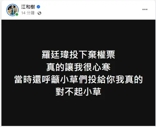 昔白藍好兄弟今反目！心寒羅廷瑋投棄權票　江和樹：我對不起小草
