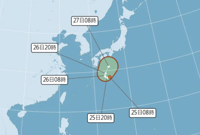 ▲氣象署指出，日本南方海域今（25）日上午出現新的「熱帶性低氣壓」，最快今天晚上就會增強為「西馬隆颱風」。（圖／中央氣象署）