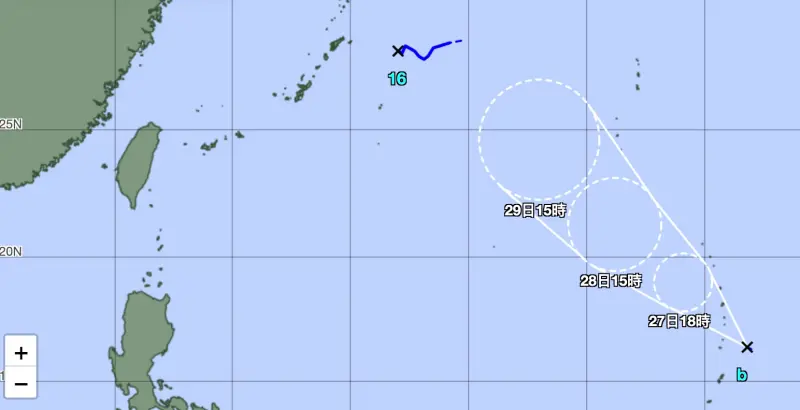 ▲目前就看TD21、TD22哪個先升級為颱風，將會命名為「燕子」颱風，後生成的颱風命名為「山陀兒」。。（圖／翻攝日本氣象廳）