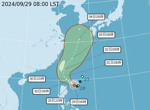 ▲山陀兒颱風路徑預估先朝西北西，北轉後順著台灣東方近海往上走的機率較高，目前仍無法排除登陸機會。（圖／中央氣象署）