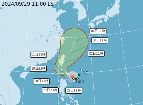 ▲山陀兒颱風路徑預估先朝西北西，北轉後順著台灣東方近海往上走的機率較高，目前仍無法排除登陸機會。（圖／中央氣象署）