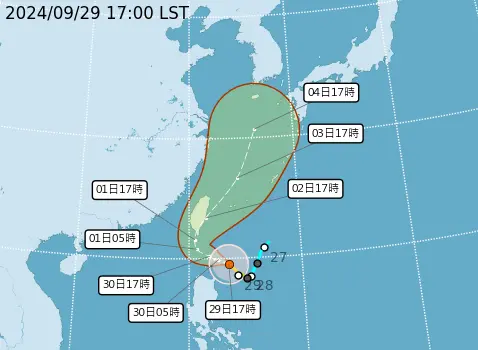 ▲山陀兒颱風強度持續增強，但移動速度較為緩慢，氣象署提醒，若山陀兒颱風「太晚北轉」，颱風最扎實的環流可能直接衝進台灣西南部。（圖／中央氣象署）