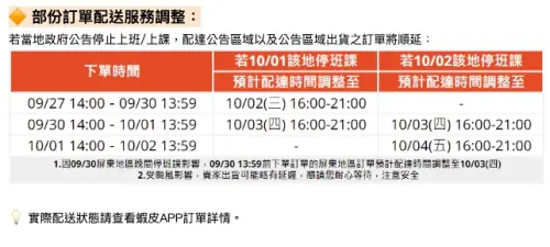 ▲若當地政府公告停止上班/上課,配達公告區域以及公告區域出貨之訂單將順延。(圖/翻攝自蝦皮購物) ▲若當地政府公告停止上班/上課,配達公告區域以及公告區域出貨之訂單將順延。(圖/翻攝自蝦皮購物)