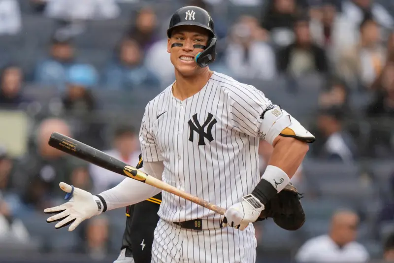 ▲紐約洋基球星「法官」Aaron Judge，勝過單季繳出54轟、59盜的日籍球星大谷翔平，被美國棒球雜誌《棒球美國》票選為年度MVP，原因是他的打擊數據更加出色。（圖／美聯社／達志影像）