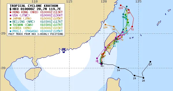 ▲強烈颱風「山陀兒」明天登陸南台灣，各國模式預測，颱風出海後可能再往西偏折，從台灣北部海域經過。（圖／翻攝Typhoon2000）