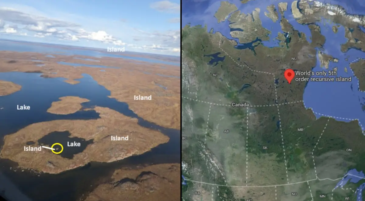 ▲位於加拿大偏遠地區的亞斯凱德湖（Yathkyed Lake），是世界上已知「最遞歸」的島嶼所在地。（圖／翻攝自X平台）