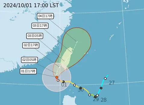 ▲山陀兒颱風今天都在高雄外海緩慢移動，路徑北轉朝台灣前進，預估明天傍晚後登陸高屏一帶，今天至周四上半天，各地風雨最為劇烈。（圖／中央氣象署）