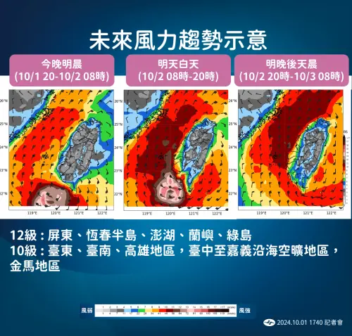 ▲山陀兒颱風在登陸前後，可能替南台灣帶來16至17級以上的致災性強陣風。（圖／中央氣象署）