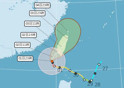 ▲山陀兒颱風路徑北轉朝台灣前進，預估今天傍晚後登陸嘉義以南，各地風雨越來越劇烈。（圖／中央氣象署）