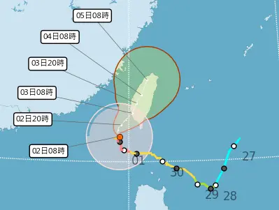 ▲氣象署調整颱風路徑，預測山陀兒可能會「沿著西半部」北上，未來登陸環境不佳。（圖／中央氣象署）